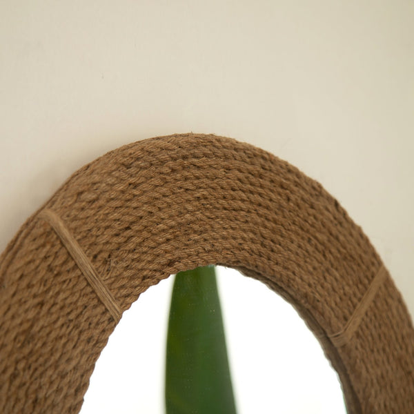 English Elm 24'' Breeza Mirror Hand‑Woven Hemp Frame Round Bamboo Wall Mirror Earth Yellow Rustic Chic Decor W2615P346490