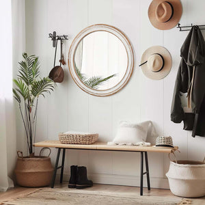 English Elm 27.5 Inches Round Wall Mirror – Distressed Farmhouse Decor For Bathroom, Living Room, And Entryway W2295P339142