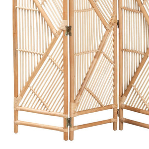 English Elm Modern Rattan Tri-fold Room Divider Woven Geometric Panels for Bohemian Spaces B2750P420386