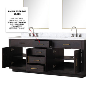 English Elm Black Oak Double Bath Vanity Ensemble With Carrara Marble Top, Faucets, And Stylish Mirrors Included B2731S02178