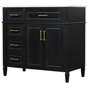 English Elm 36 Inch Freestanding Bathroom Vanity Sage Pine Cabinet Gold Hardware Ceramic Sink Black N725P366466B