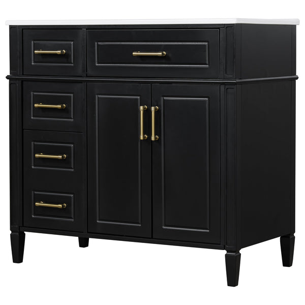 English Elm 36 Inch Freestanding Bathroom Vanity Sage Pine Cabinet Gold Hardware Ceramic Sink Black N725P366466B