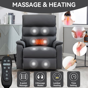 English Elm Dual Motor Power Lift Recliner with Massage Heat and 180 Degree Brown Lounge Chair Grey W1803S00062