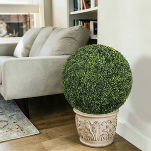 English Elm 22.4in Faux Boxwood Topiary Spheres Lush Polyethylene Foliage for Porch or Patio W2945P460786