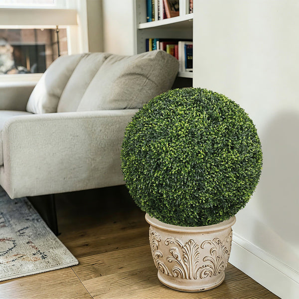 English Elm 22.4in Faux Boxwood Topiary Spheres Lush Polyethylene Foliage for Porch or Patio W2945P460786