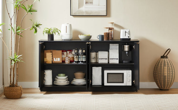 English Elm 63" Wave Front Sideboard with Four Door Storage for Living Room Hallway Bedroom W1820P431357