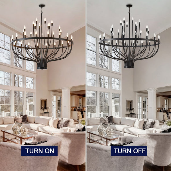 English Elm Industrial Matte Black 33-arm Candelabra Chandelier Large Dining Room Statement Fixture W2991P406724