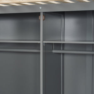 English Elm Full Size Offset Bunk Bed with Wardrobe Hanging Rod Drawers and Upholstered Rail Gray N820S00081E