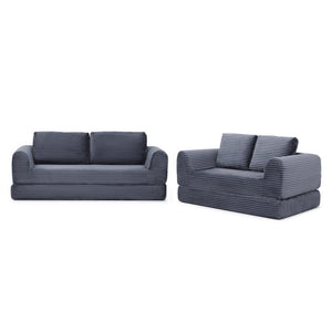 English Elm 2-in-1 Corduroy Futon Sofa Sleeper Modular Floor Couch for Studio and Guest Living Spaces Grey W1117S00377