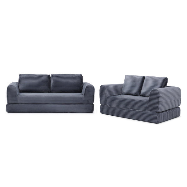 English Elm 2-in-1 Corduroy Futon Sofa Sleeper Modular Floor Couch for Studio and Guest Living Spaces Grey W1117S00377