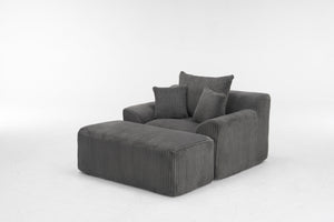 English Elm Oversized corduroy chaise lounge with ottoman, plush boneless sofa, ergonomic pillows for relaxing comfort Grey W1901P278403