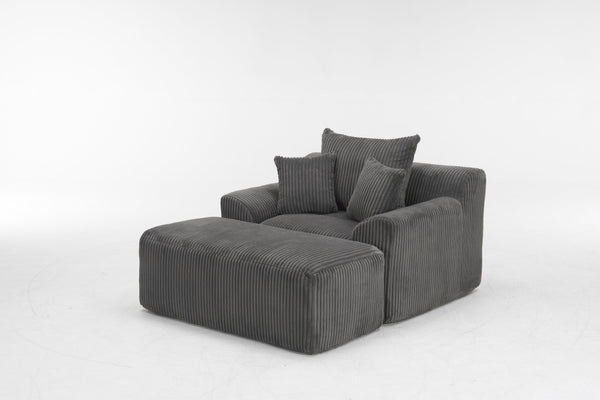 English Elm Oversized corduroy chaise lounge with ottoman, plush boneless sofa, ergonomic pillows for relaxing comfort Grey W1901P278403
