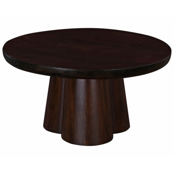 English Elm Living 31 in. Round Mango Wood Coffee Table with Sculptural Pedestal Base, Walnut Finish, Statement Piece B011S01183