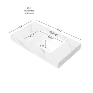 English Elm 36" Muri Sintered Stone Vanity Top Undermount Ceramic Basin Carrara Marble Look W2615P445750