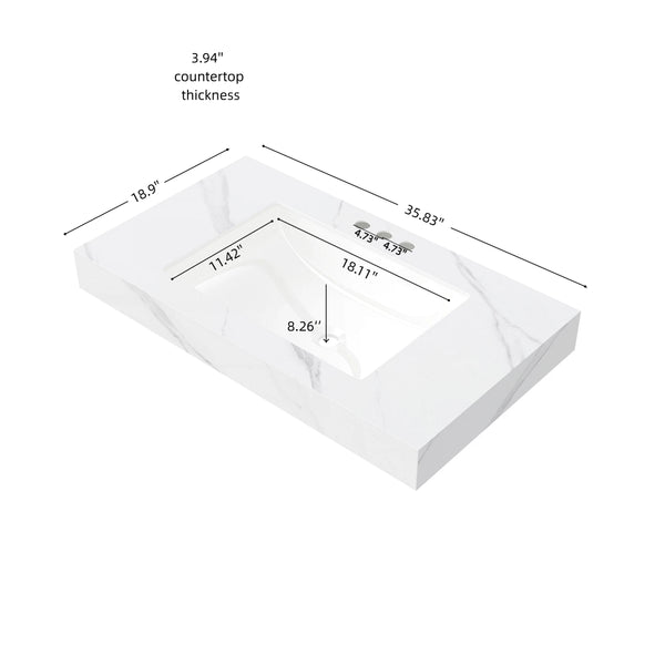 English Elm 36" Muri Sintered Stone Vanity Top Undermount Ceramic Basin Carrara Marble Look W2615P445750