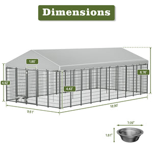 English Elm Large Heavy Duty Metal Dog Run Pen with Roof Cover for Backyard Animal Enclosure W1820S00025