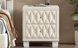 English Elm Elegant Velvet Upholstered Nightstand with Crystal Knobs Tufted Glam Bedside Storage Beige N733P210398A