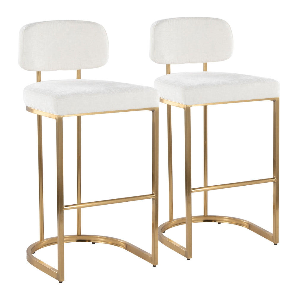 English Elm Fixed-height Barstools Powder Coated Steel Frame Brown Upholstered Seat Set of Two Gold+Creamy White B202P471218