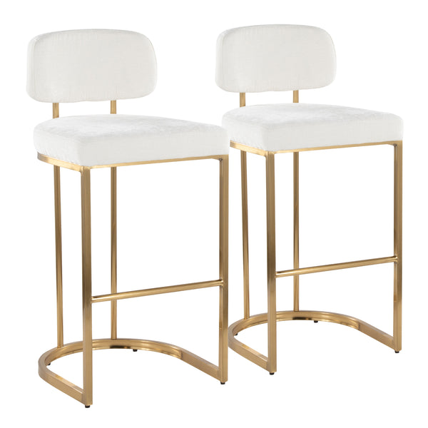 English Elm Fixed-height Barstools Powder Coated Steel Frame Brown Upholstered Seat Set of Two Gold+Creamy White B202P471218