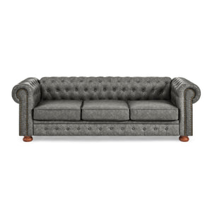 English Elm Chesterfield Linen Tufted 3-Seater Sofa with Scrolled Arms and Nailhead Trim, Durable Plywood Frame Dark Gray W1413S00095