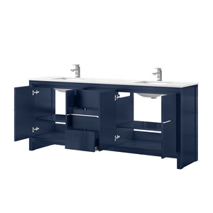 English Elm Navy Blue Double Bath Vanity With White Quartz Top & Chrome Faucet - 80" W, Ample Storage & Style B2731P259539