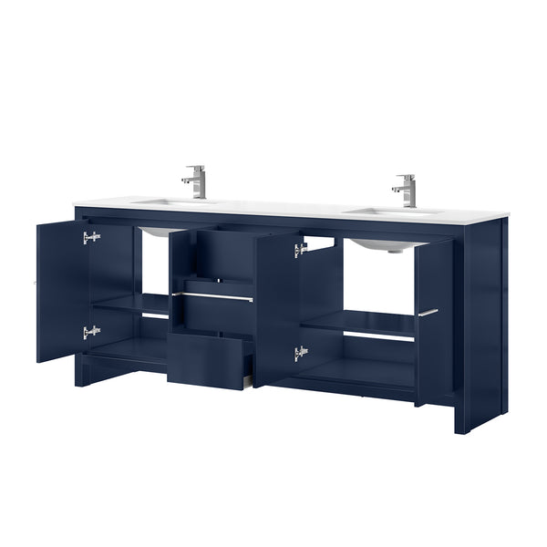 English Elm Navy Blue Double Bath Vanity With White Quartz Top & Chrome Faucet - 80" W, Ample Storage & Style B2731P259539