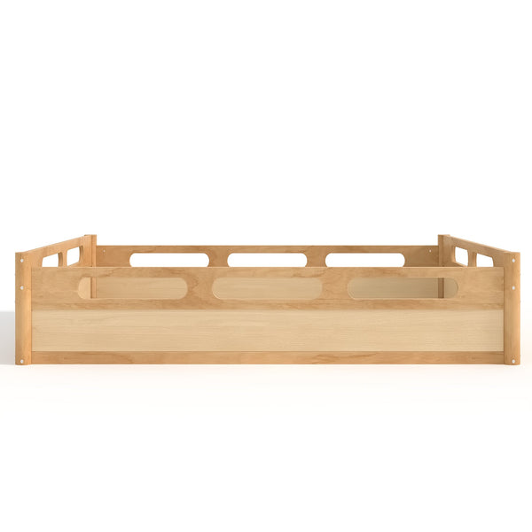English Elm Queen Low Profile Floor Bed Pine Wood Frame Japandi Minimalist Bedroom Design Natural W1580P438796