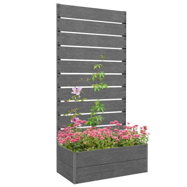 English Elm Outsunny Raised Planter Box with Vertical Trellis Composite Wood Outdoor Patio Garden Gray W2225P174437