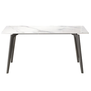English Elm 62.99" Modern Artificial Stone Dining Table With Dark Grey Metal Legs - Seats 6, Sleek & Durable Design W1535S00521