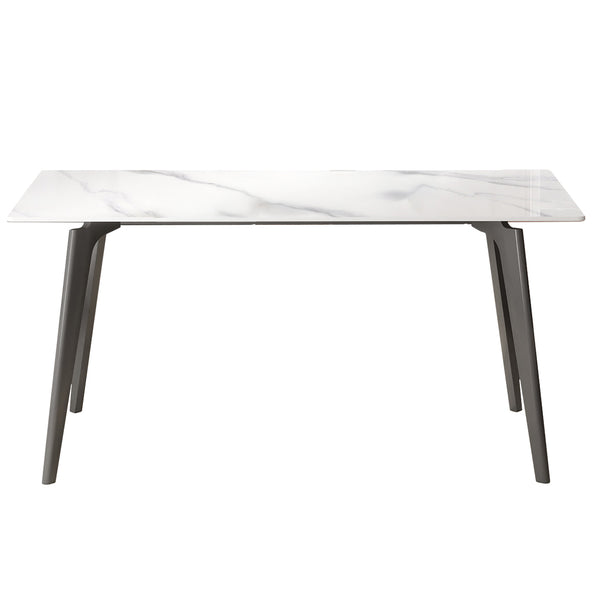 English Elm 62.99" Modern Artificial Stone Dining Table With Dark Grey Metal Legs - Seats 6, Sleek & Durable Design W1535S00521