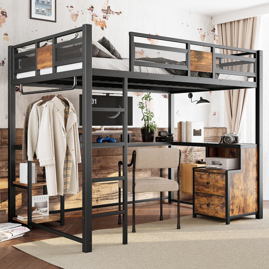 English Elm Twin House Bunk Bed with Slide Storage Stairs and Safety Rails for Kids Rooms W1580S00432