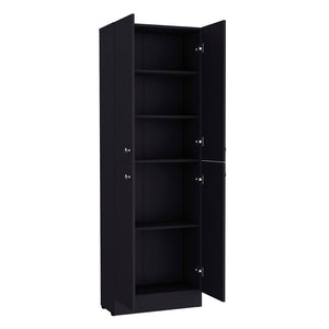 English Elm Pantry Cabinet Coahoma Black – Engineered Wood Kitchen Storage with Four Doors, Ample Shelves, Durable Design B092P191182