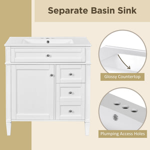 English Elm 30'' Bathroom Vanity With Ceramic Sink & Elegant Storage Solutions For Modern Home Décor Upgrade N710P250194K