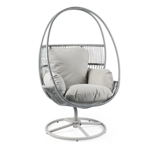 English Elm Christopher Knight Home® - Reno Light Gray Outdoor Wicker Swivel Lounge Chair with PE Rattan, Iron Frame & Waterproof Cushions N775P182311G