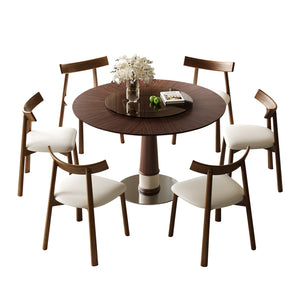 English Elm Retractable Rock Slab Dining Set with Leather Wrapped Base for Compact Apartments W2700S00134