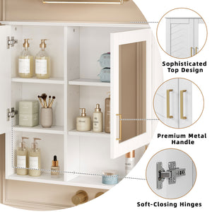 English Elm 2-in-1 Matte Wall Mounted Medicine Cabinet Soft Close Mirror Storage for Bathroom Vanity White N710P389456K