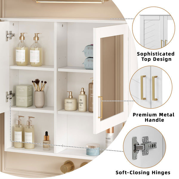 English Elm 2-in-1 Matte Wall Mounted Medicine Cabinet Soft Close Mirror Storage for Bathroom Vanity White N710P389456K