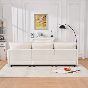 English Elm 101.9-inch Chenille Modular Sofa with Movable Footstool for Living Room Comfort Beige W288S00031