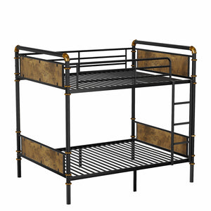 English Elm Twin XL Industrial Metal Bunk Bed with Rustic Wood Accents, Detachable Twin XL Stackable Design, 300lb Capacity W2580P285206