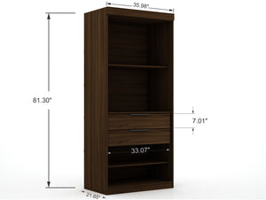 English Elm Mulberry 36" Wardrobe Closet with Adjustable Shelves, Sleek Aluminum Handles, Space-Saving Design Chestnut B365S00006