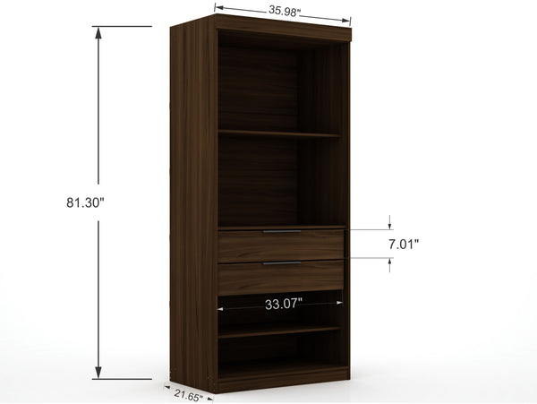 English Elm Mulberry 36" Wardrobe Closet with Adjustable Shelves, Sleek Aluminum Handles, Space-Saving Design Chestnut B365S00006