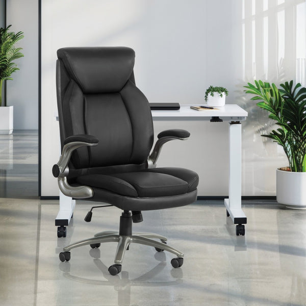 OSP Home Furnishings Big and Tall Ergonomic Office Chair with Lumbar Support Leather Seat 400 Lb Capacity Black ECH14517BT-EC3