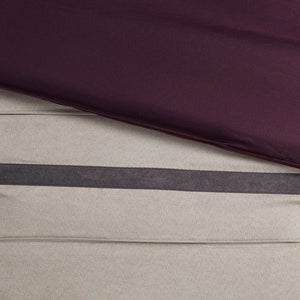 English Elm 7 Pc Faux Suede Comforter Set In Rich Plum & Grey – King Size, Elegant Design With Decorative Pillows B03596910