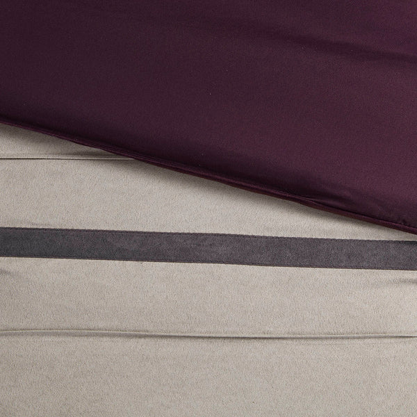English Elm 7 Pc Faux Suede Comforter Set In Rich Plum & Grey – King Size, Elegant Design With Decorative Pillows B03596910