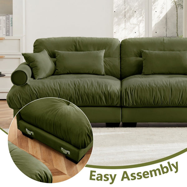 English Elm Over Size Modern Velvet Two-Seater Sofa With Ottoman, Chic Olive Green Design For Cozy Living Spaces W714S01105-GIGA