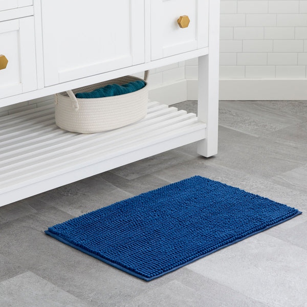 English Elm Linenspa Chenille Bath Mat, Soft Navy, Non-Slip, Quick-Drying, Perfect For Bathrooms & Kitchens B350P394836