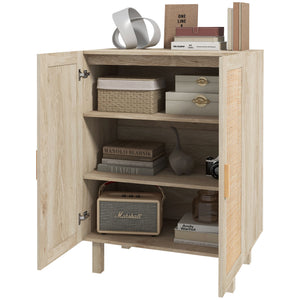 English Elm Homcom Boho Sideboard Buffet Cabinet With Rattan Doors, Adjustable Shelves, And Elevated Base Design W2225P217723