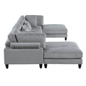 English Elm 6Pc Modular Sectional Set In Gray Corduroy - Versatile Living Room Furniture With Armless Chairs & Ottomans B011S01562