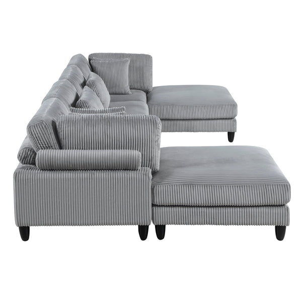 English Elm 6Pc Modular Sectional Set In Gray Corduroy - Versatile Living Room Furniture With Armless Chairs & Ottomans B011S01562