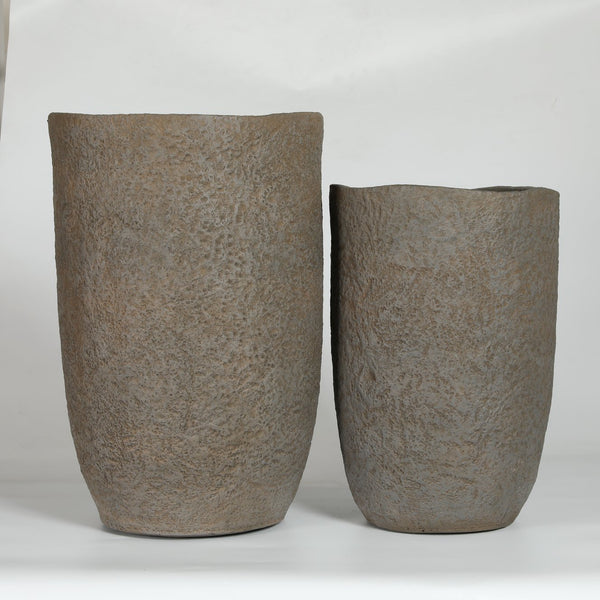 English Elm Round Concrete Sculptural Planter Duo Handcrafted Porous Finish Patio Garden Home W347P465319